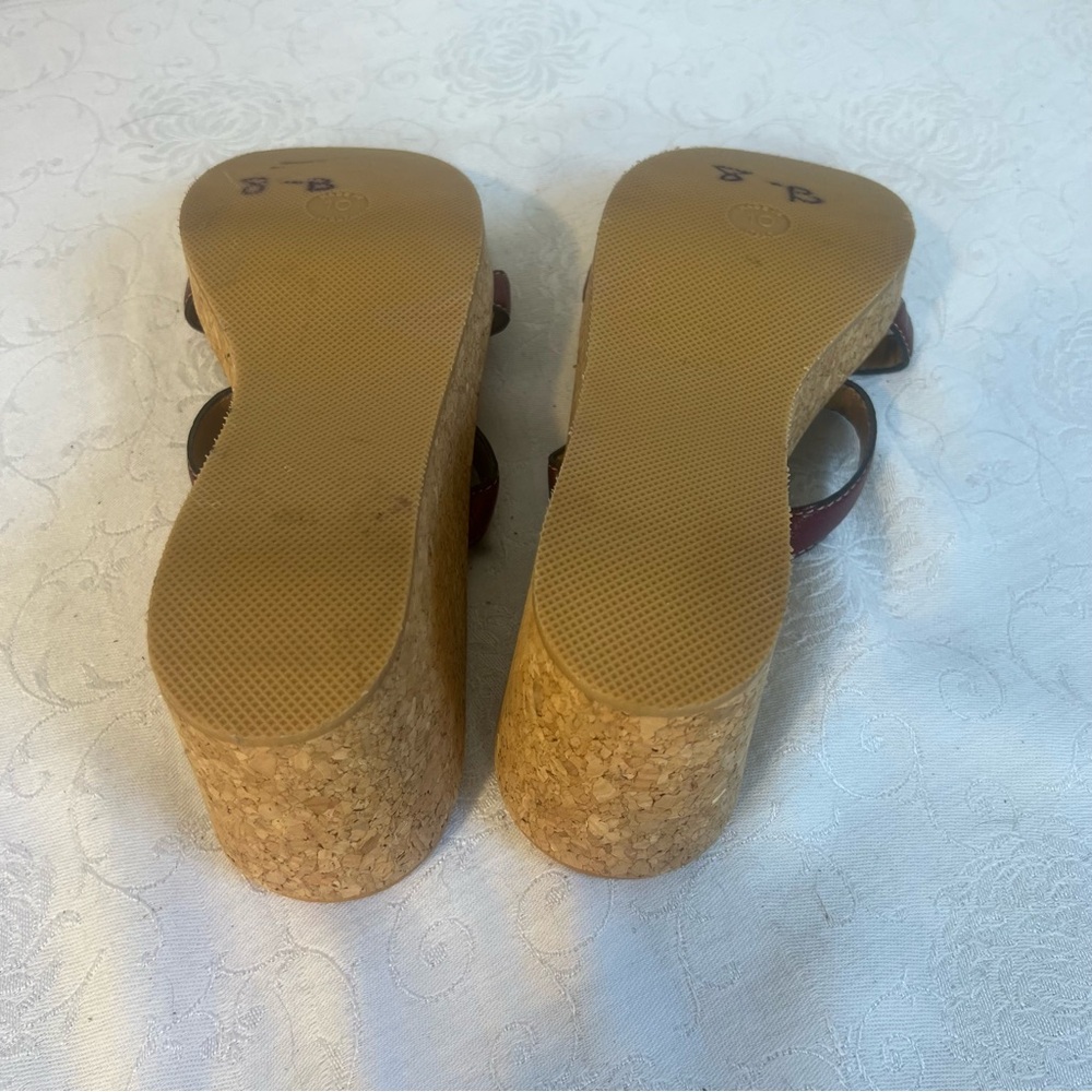 J. Crew Sandals Wedge Reddish Brown Straps Slip On 3” Cork Wedges 10👍 - Picture 8 of 8